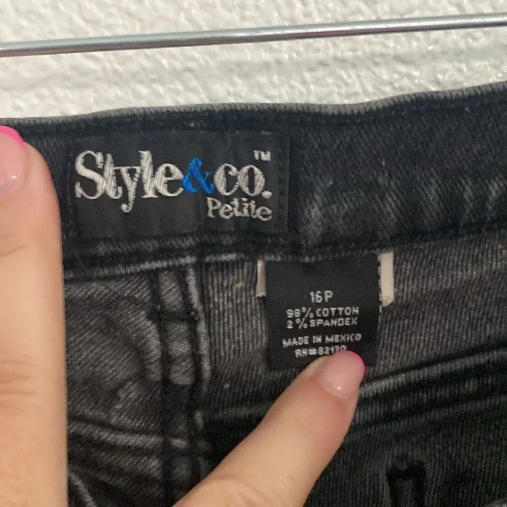 Style & co- black distressed high waisted jean shirt- Size 16P
